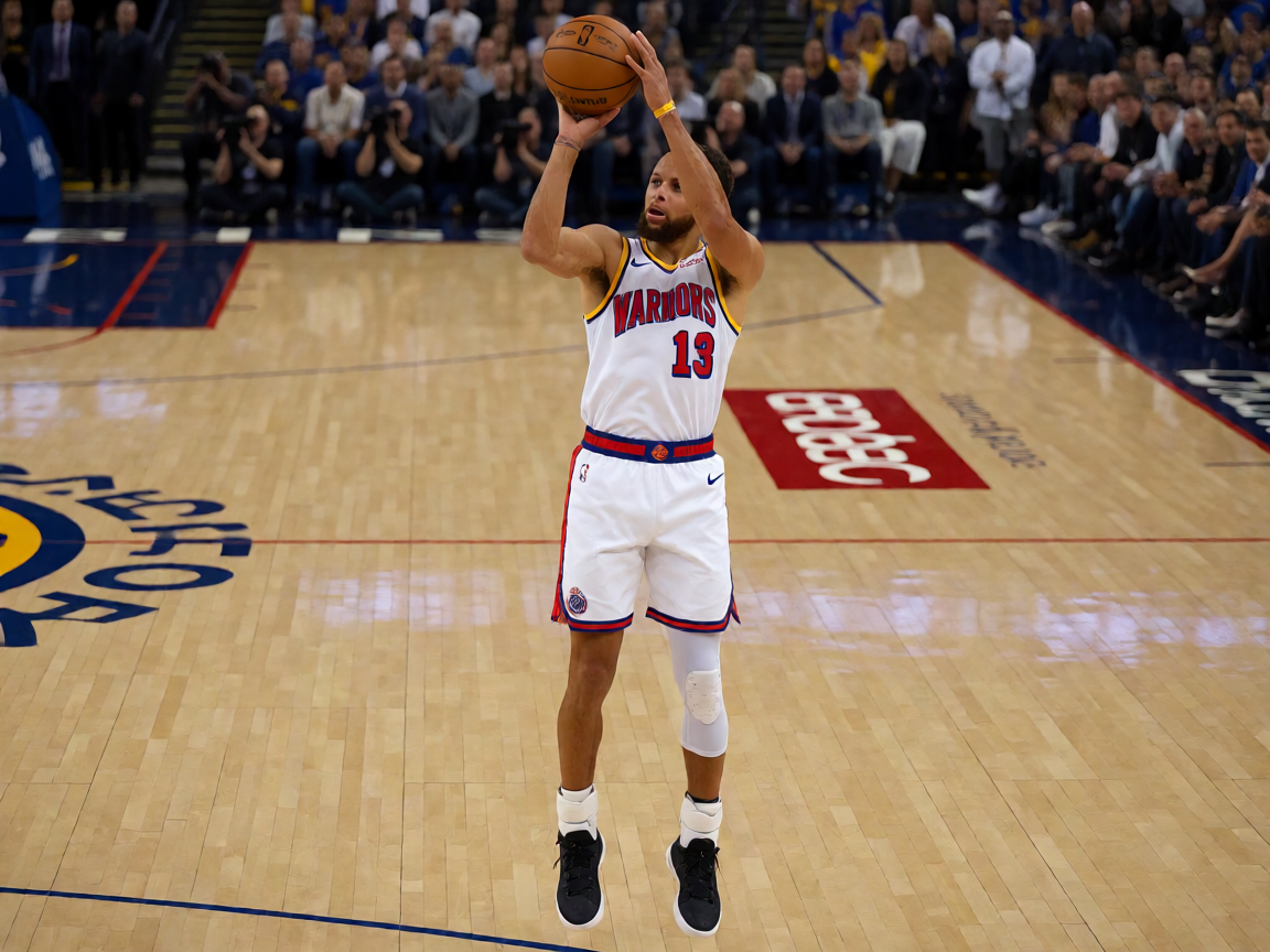 NBA赛场上库里投篮瞬间